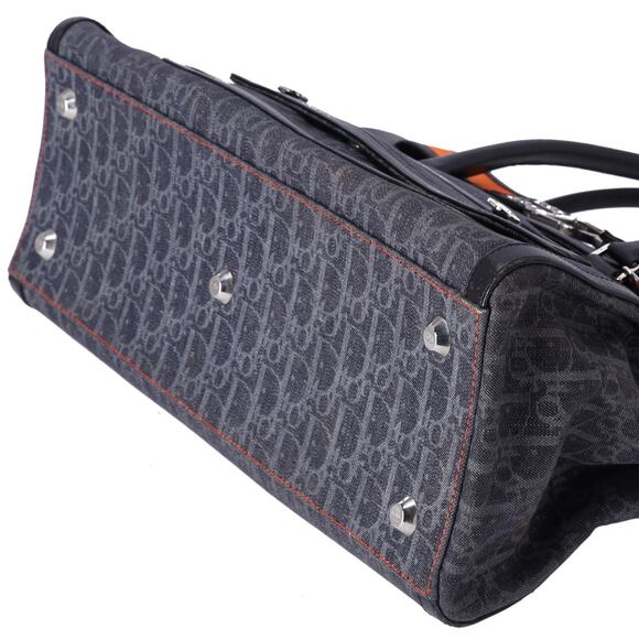 Christian Dior Flight Trotter Handbag Navy Black Orange Denim Leather - Picture 5 of 8